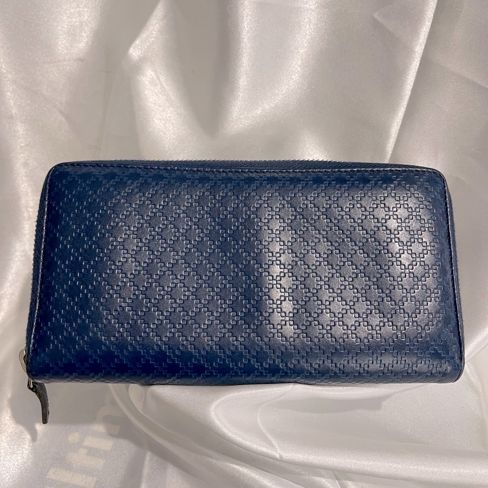 Gucci!! RARE! GUC Blue Micro Guccissima Zip Around Blue Wallet